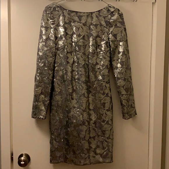 Aidan Mattox Silver Long Sleeve Cocktail Dress - Picture 2 of 8